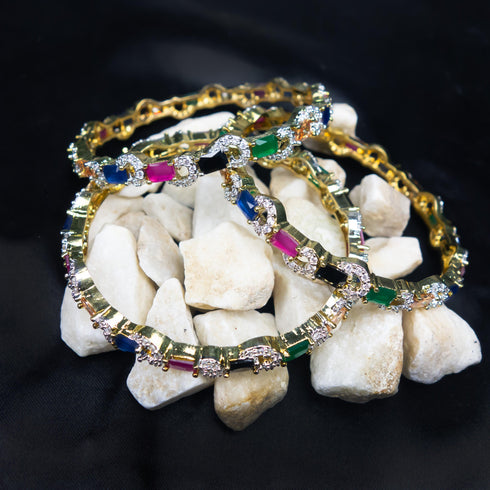 American Diamond Gold Plated Traditional Bangles - D92-1